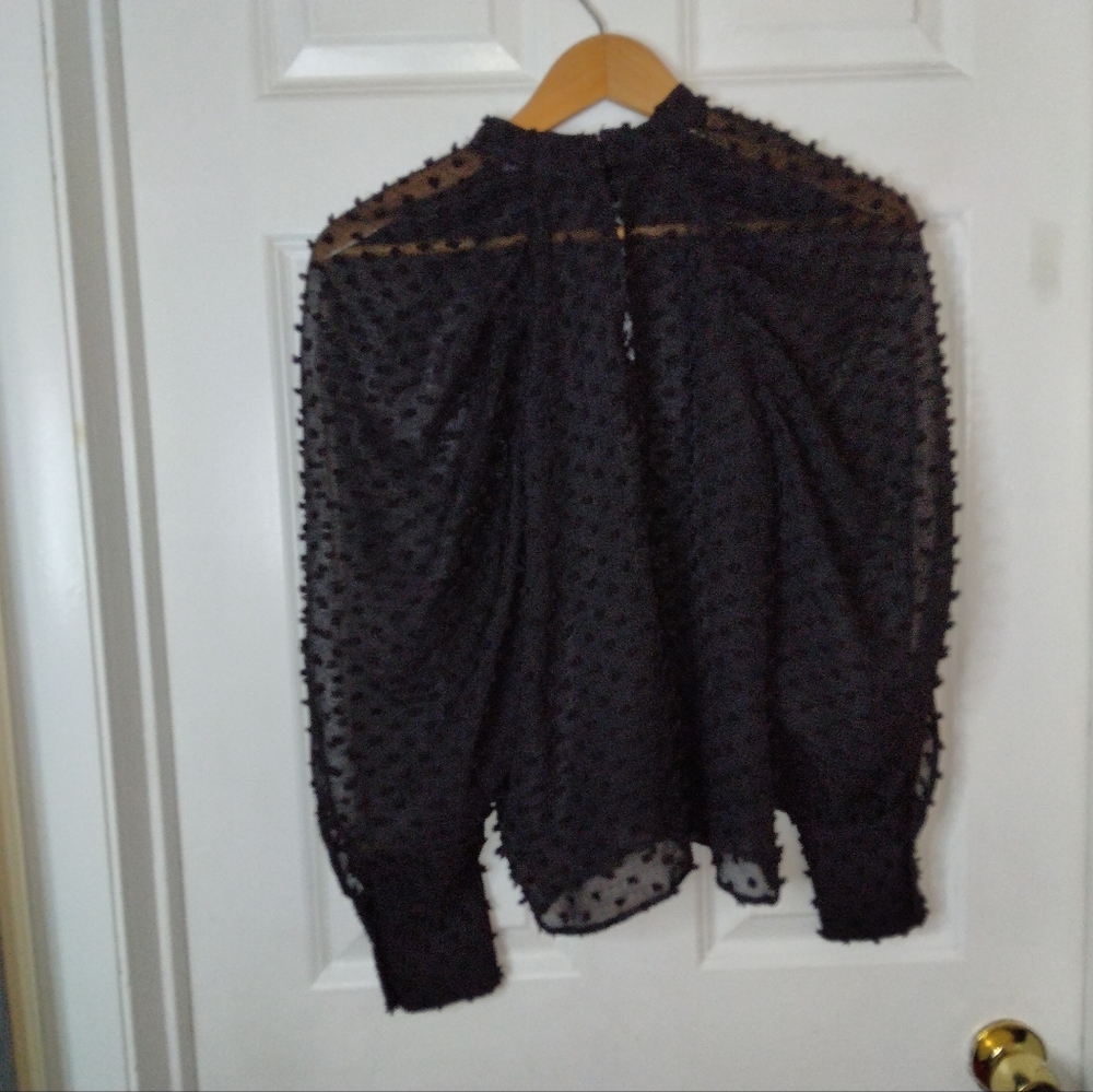 ZARA Textured Dot Weave Semi Sheer High Neck Top Size S - Picture 11 of 13